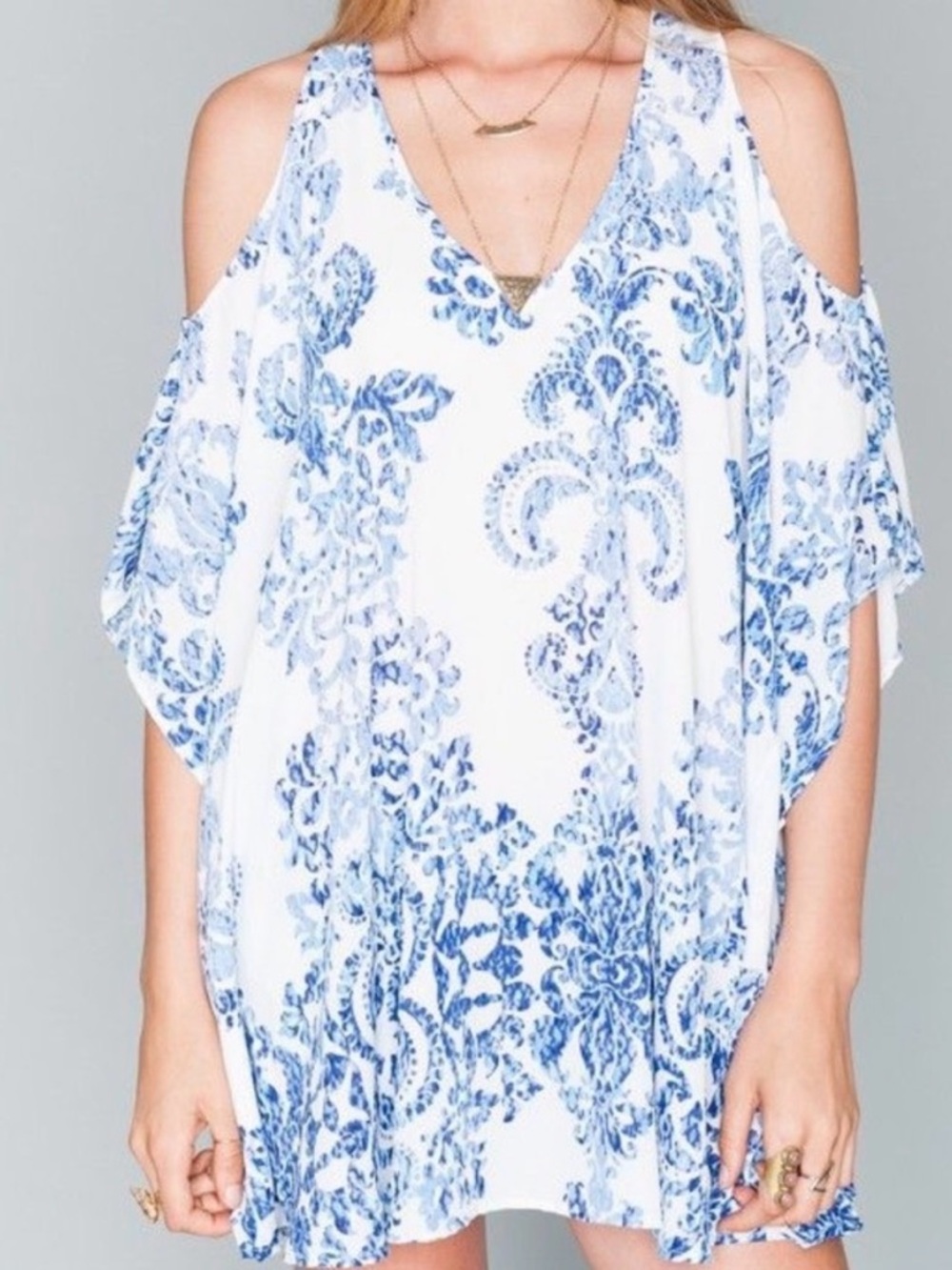 Show me your MuMu PETA boo blue floral tunic blouse size xs (Bin A)